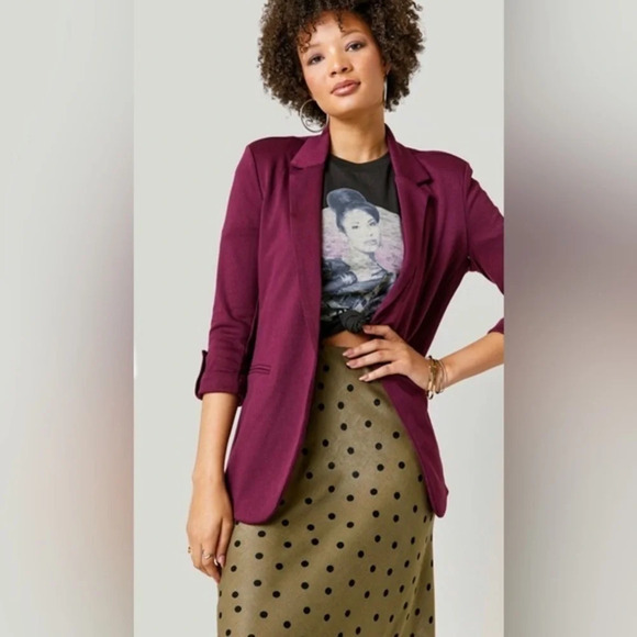 NWT Choosy Womens Burgundy Red Oversized Single Breasted blazer Jacket Sz XS - Picture 1 of 14